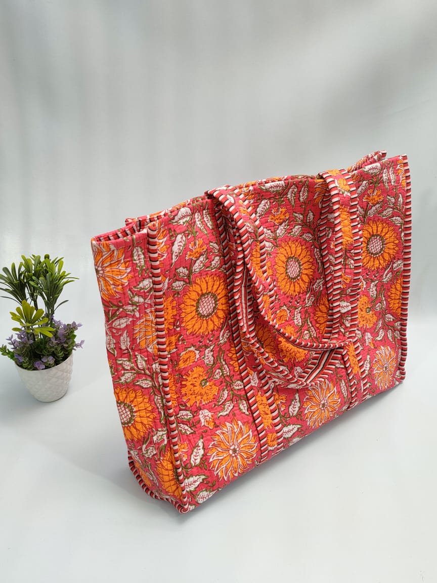 Quilted Tote Bag without zip - 17x18x 6 inches