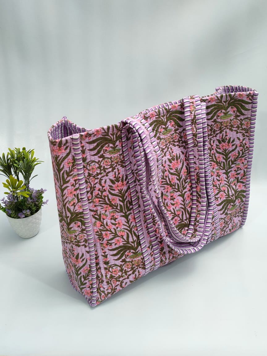 Quilted Tote Bag without zip - 17x18x 6 inches