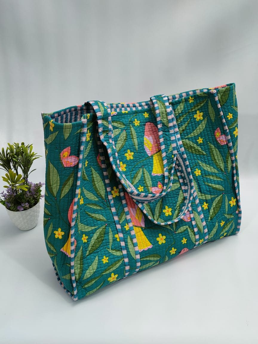 Quilted Tote Bag without zip - 17x18x 6 inches