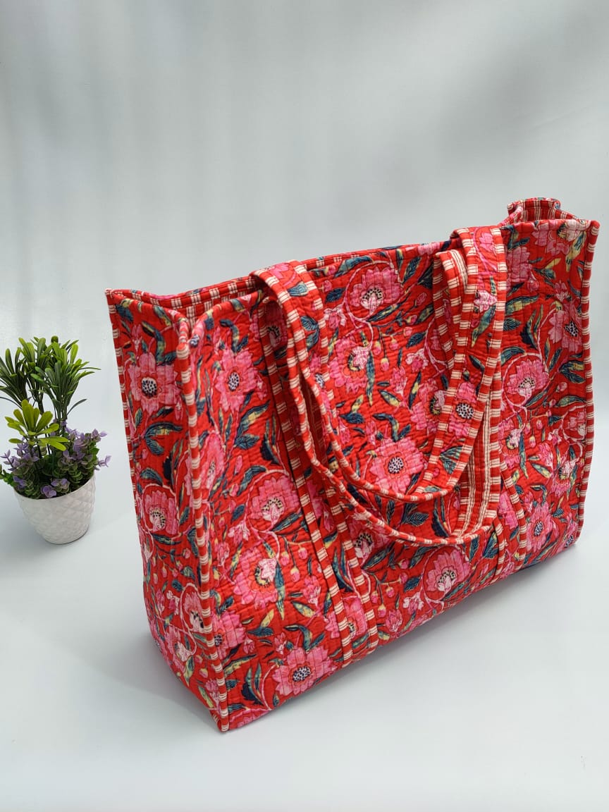 Quilted Tote Bag without zip - 17x18x 6 inches