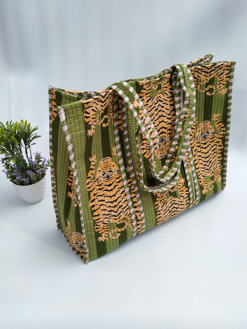 Quilted Tote Bag without zip - 17x18x 6 inches