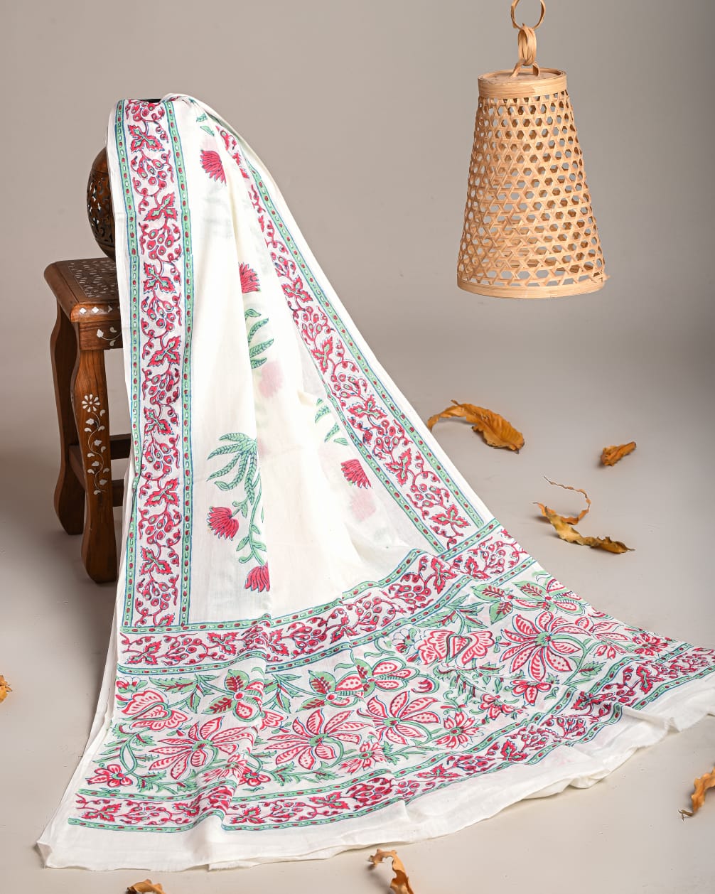 Mul-Cotton Bagru Hand Block Printed Dupatta - TSPDM10