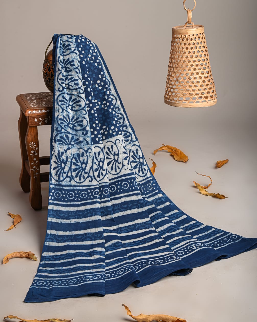 Mul-Cotton Bagru Hand Block Printed Dupatta - TSPDM12