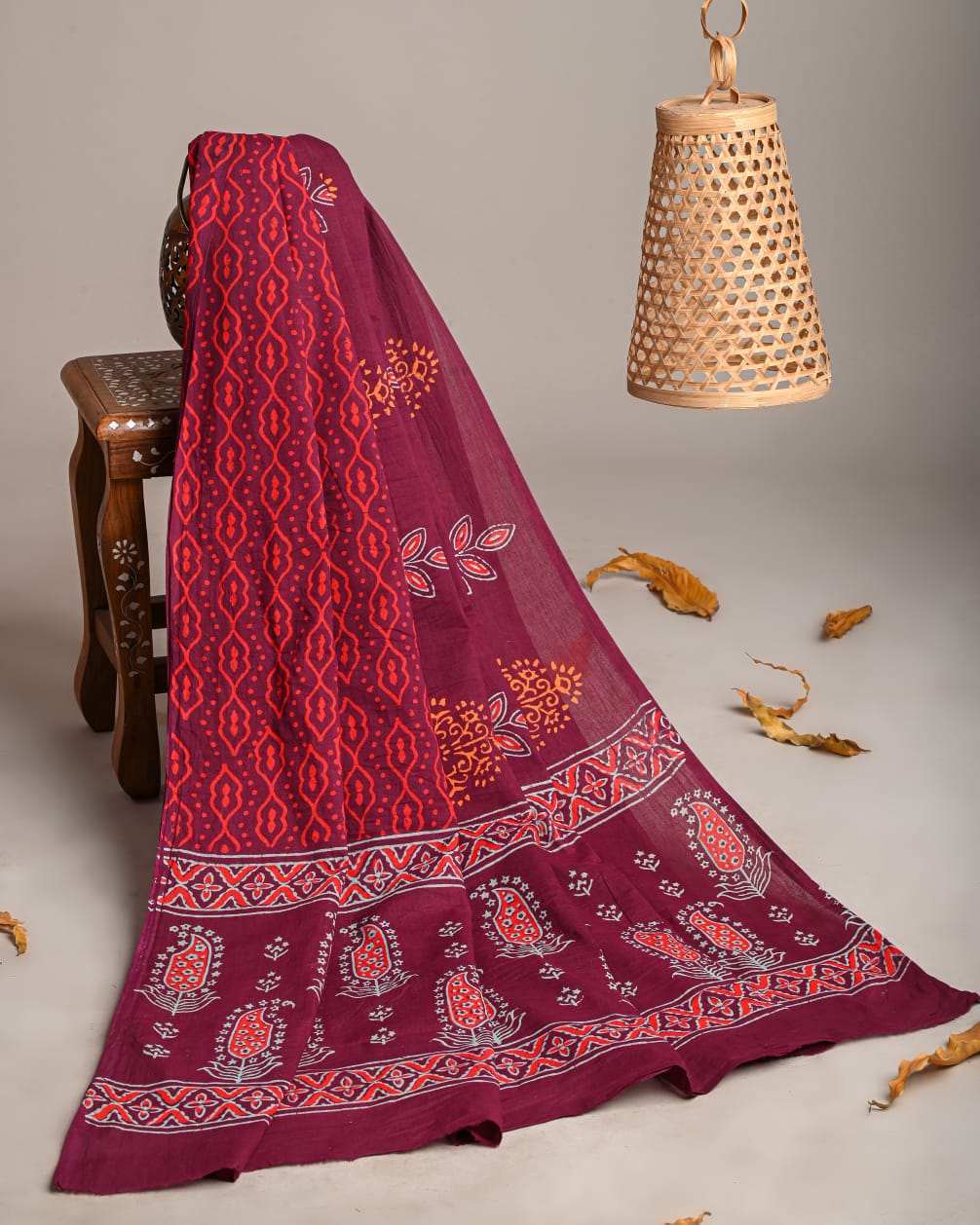Mul-Cotton Bagru Hand Block Printed Dupatta  - TSPDM13
