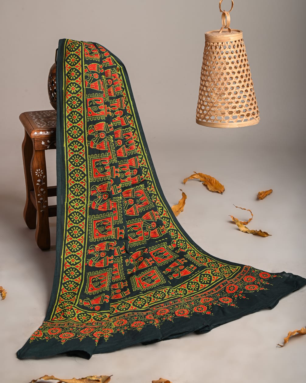 Mul-Cotton Bagru Hand Block Printed Dupatta - TSPDM25