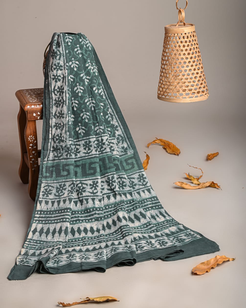 Mul-Cotton Bagru Hand Block Printed Dupatta  - TSPDM34