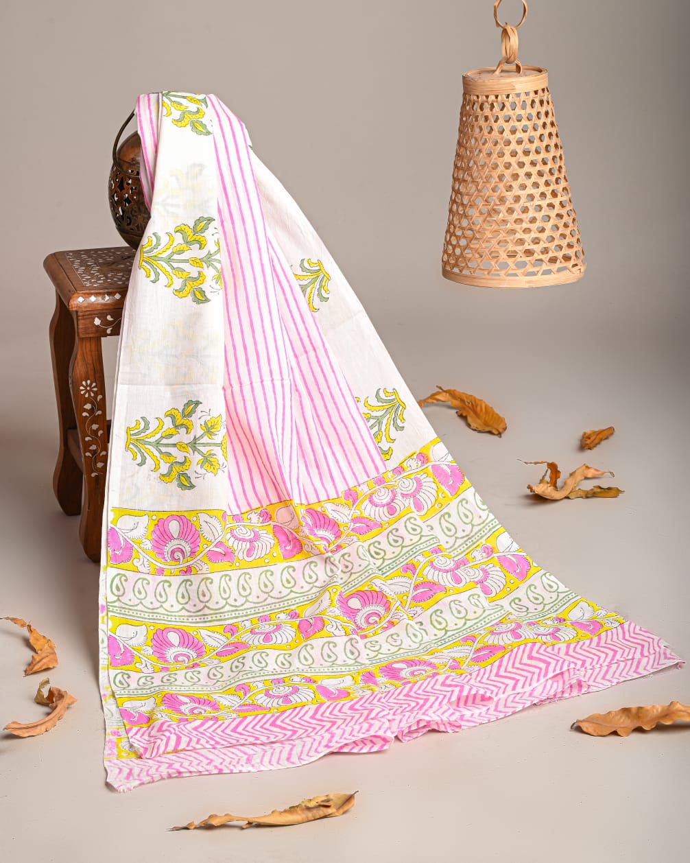Mul-Cotton Bagru Hand Block Printed Dupatta - TSPDM39
