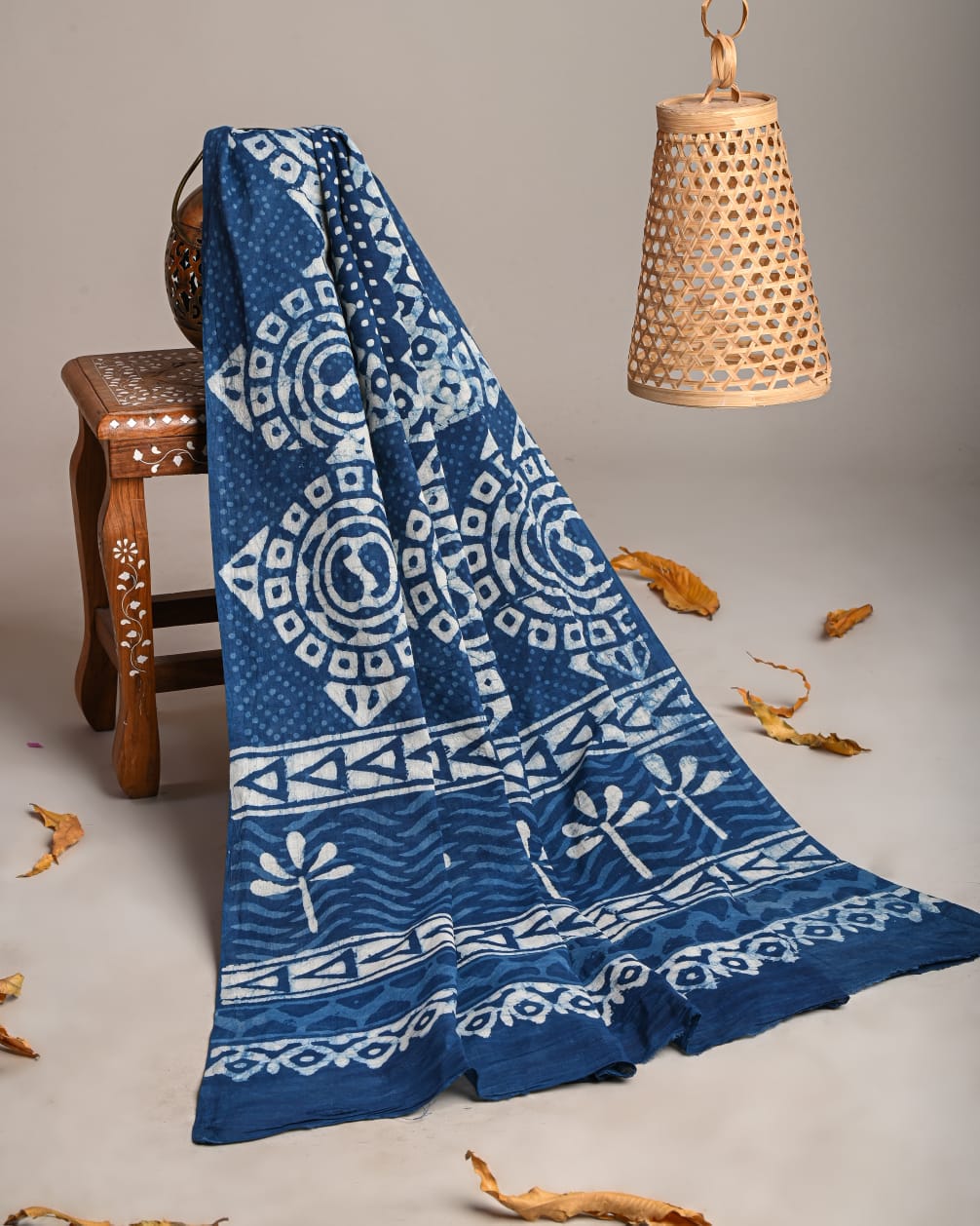 Mul-Cotton Bagru Hand Block Printed Dupatta - TSPDM43