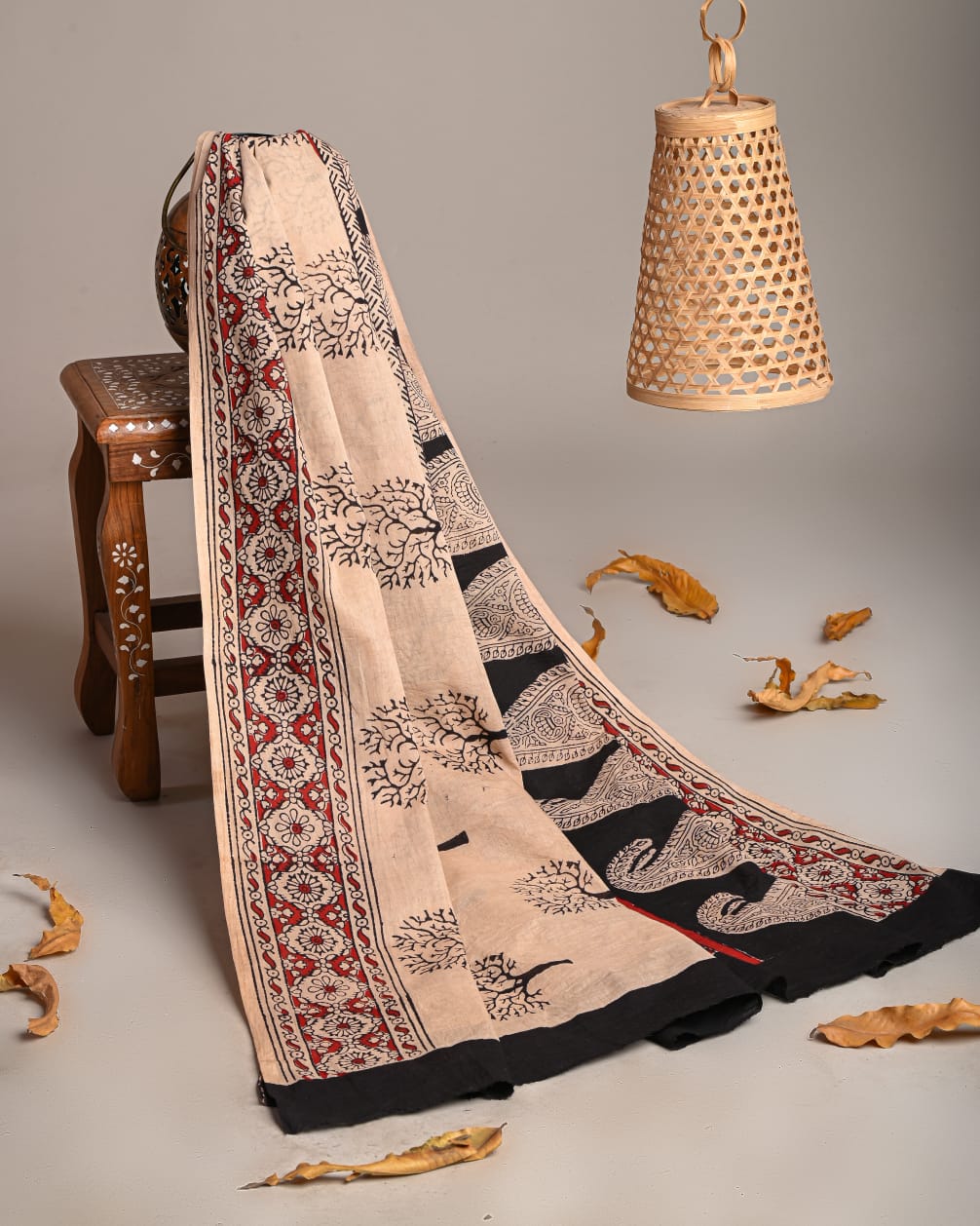 Mul-Cotton Bagru Hand Block Printed Dupatta - TSPDM53