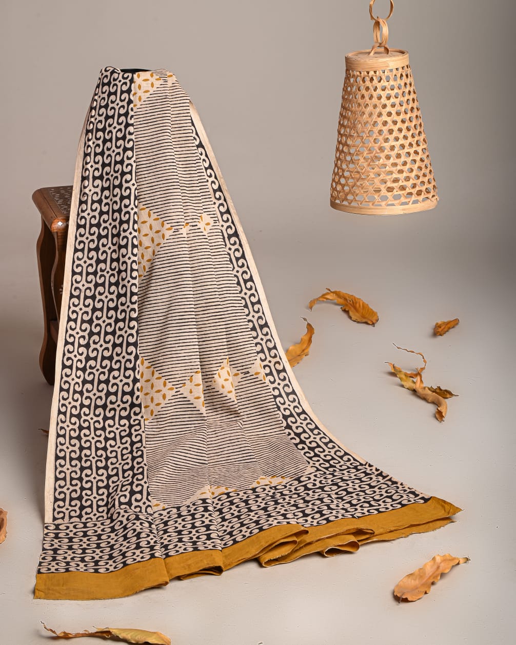 Mul-Cotton Bagru Hand Block Printed Dupatta - TSPDM56