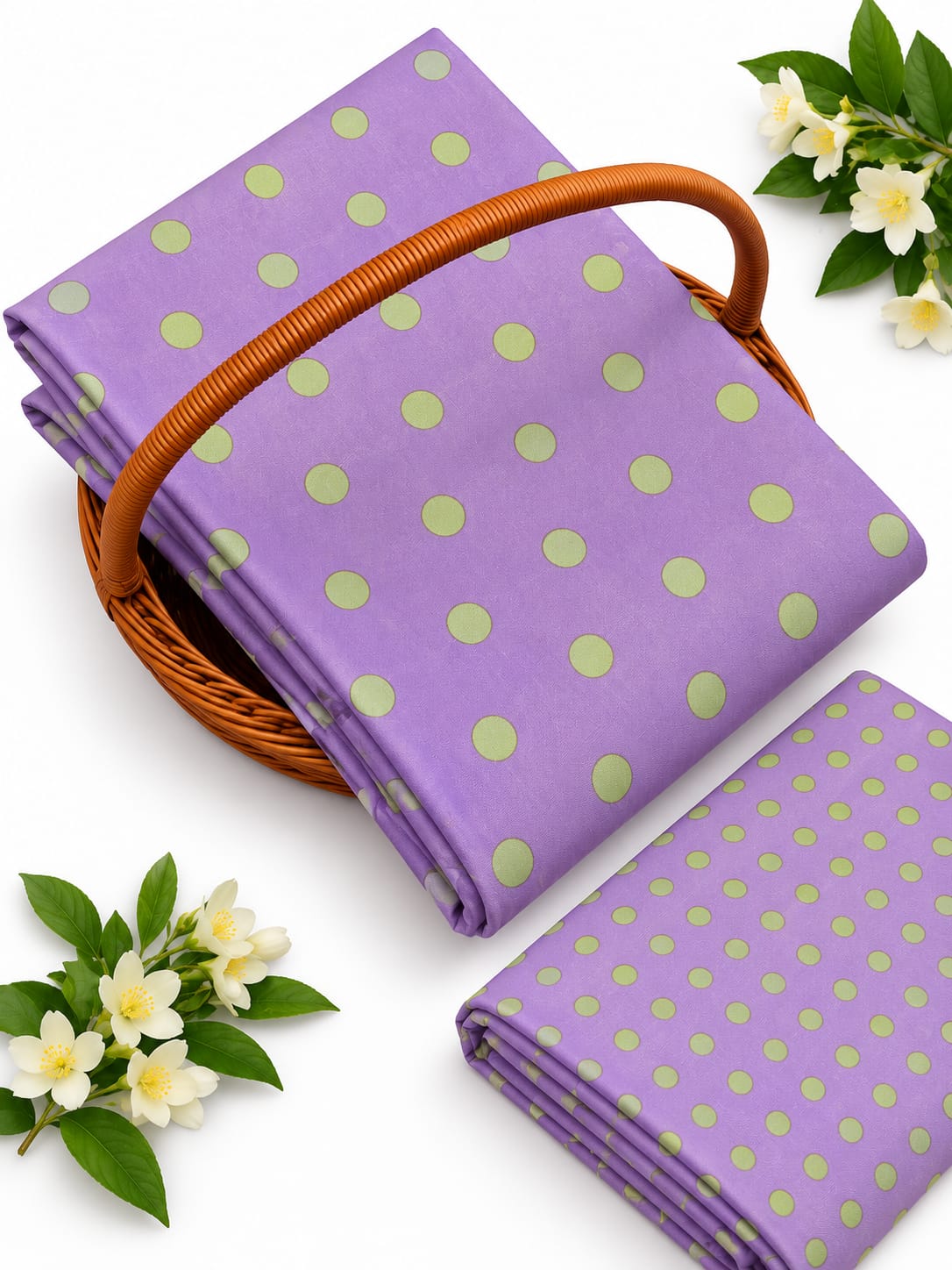 Purple Polka Dot Pure Cotton Unstitched Kurta Pant Fabric Set