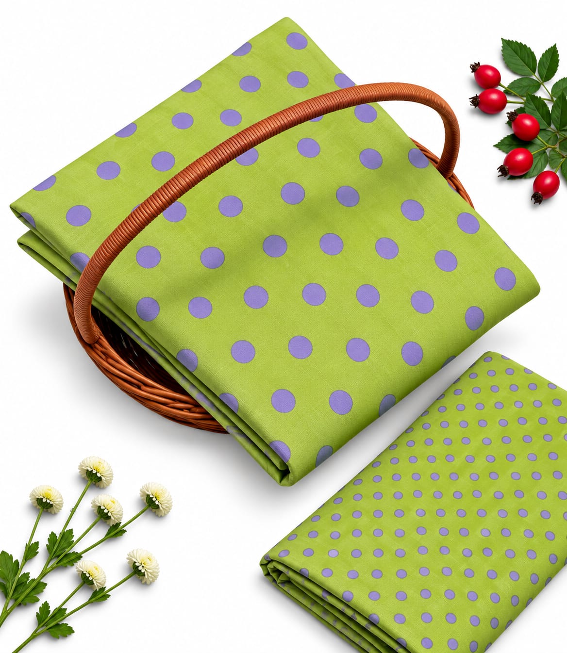 Sage Green Polka Dot Pure Cotton Unstitched Kurta Pant Fabric Set