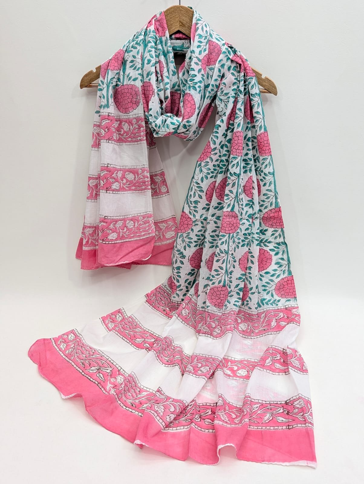 Cotton Dupatta in Sanganeri Block Print