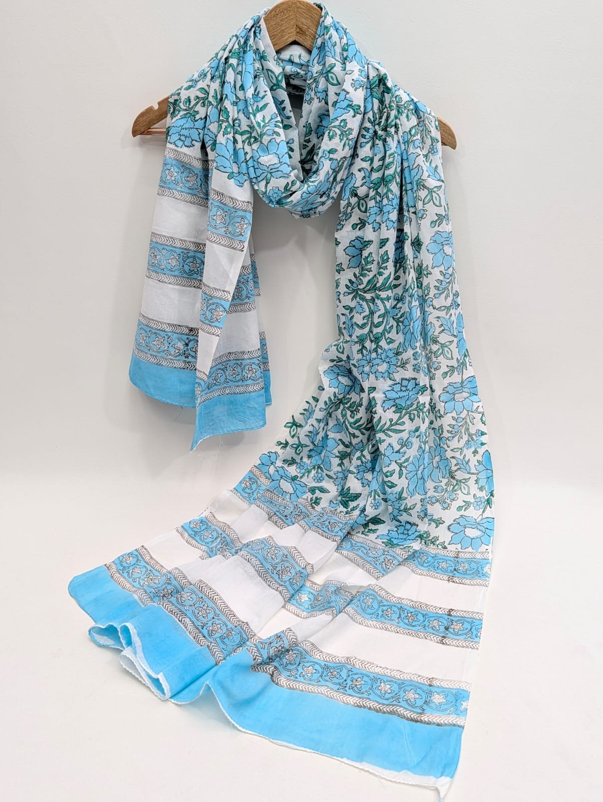 Cotton Dupatta in Sanganeri Block Print