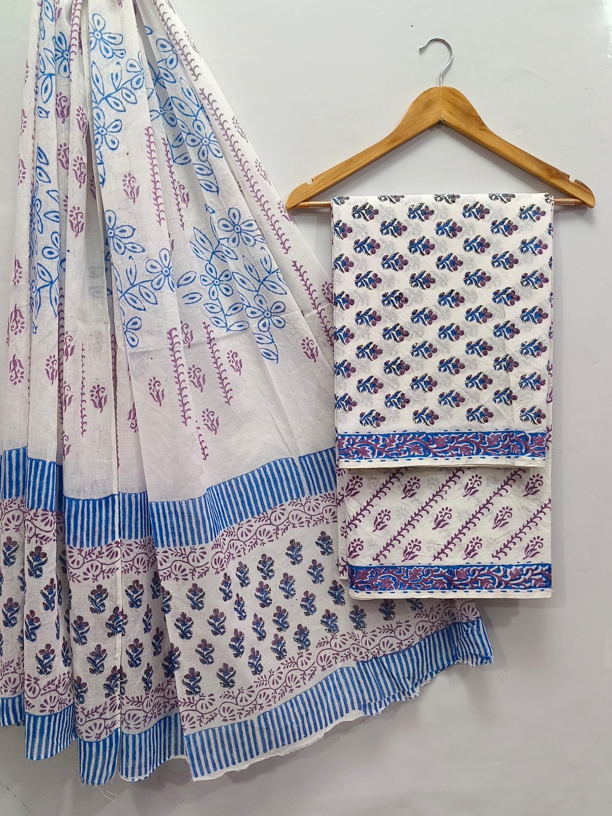Hand Block Cotton Salwar Suit Set with Cotton Dupatta - TSPSMTPA26