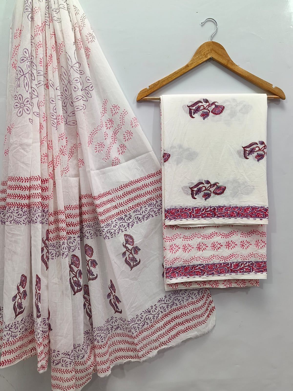 Hand Block Cotton Salwar Suit Set with Cotton Dupatta - TSPSMTPA29