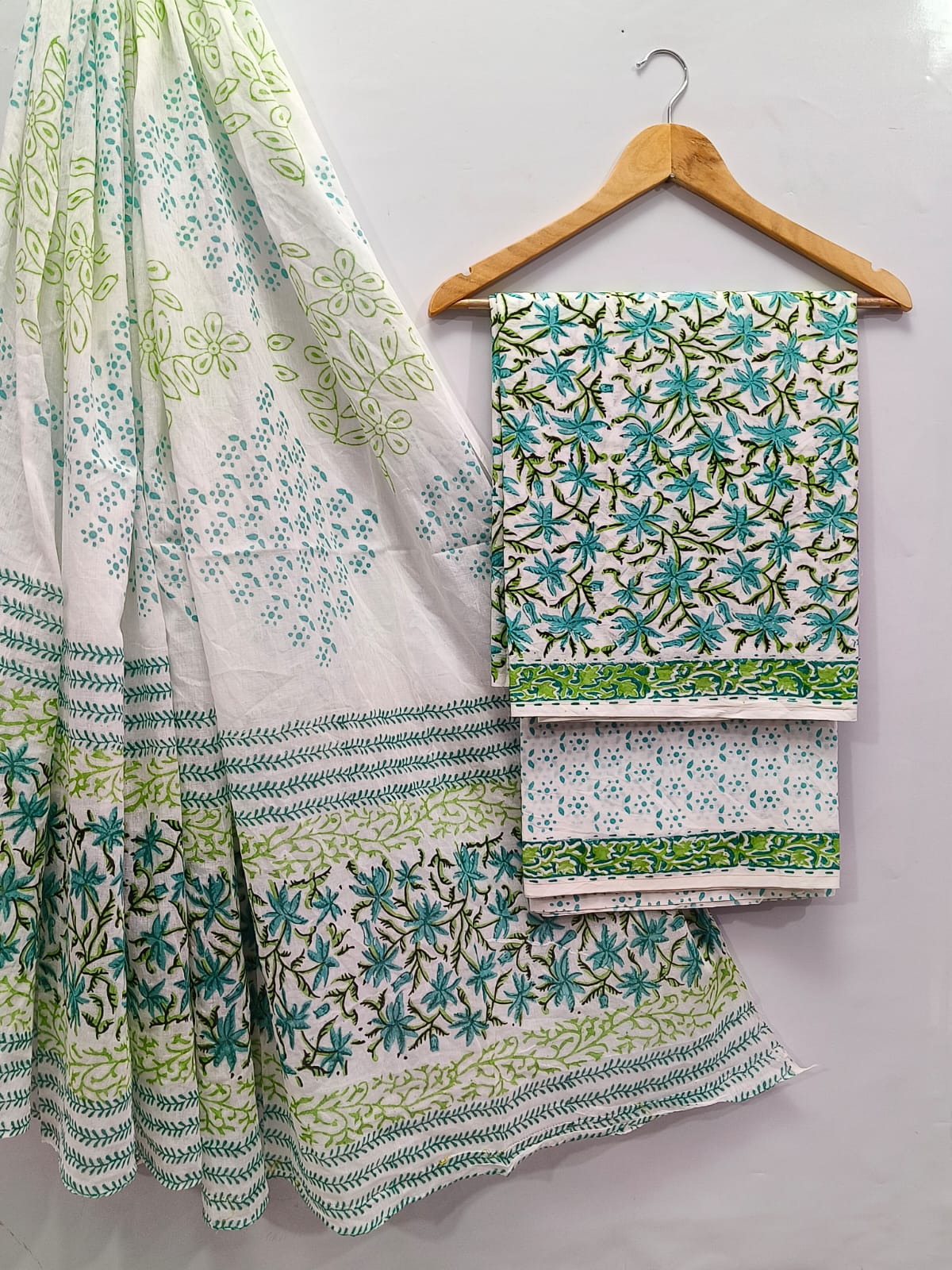 Hand Block Cotton Salwar Suit Set with Cotton Dupatta - TSPSMTPA63