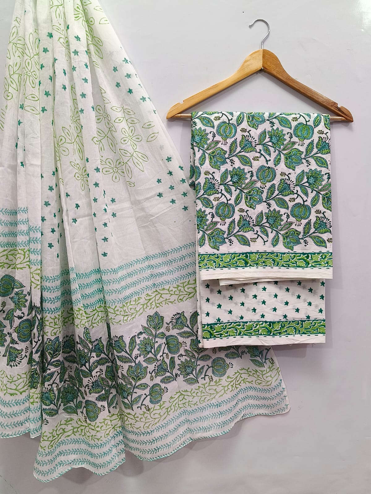 Hand Block Cotton Salwar Suit Set with Cotton Dupatta - TSPSMTPA65