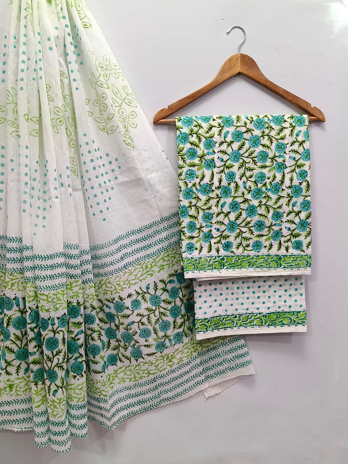 Hand Block Cotton Salwar Suit Set with Cotton Dupatta - TSPSMTPA70