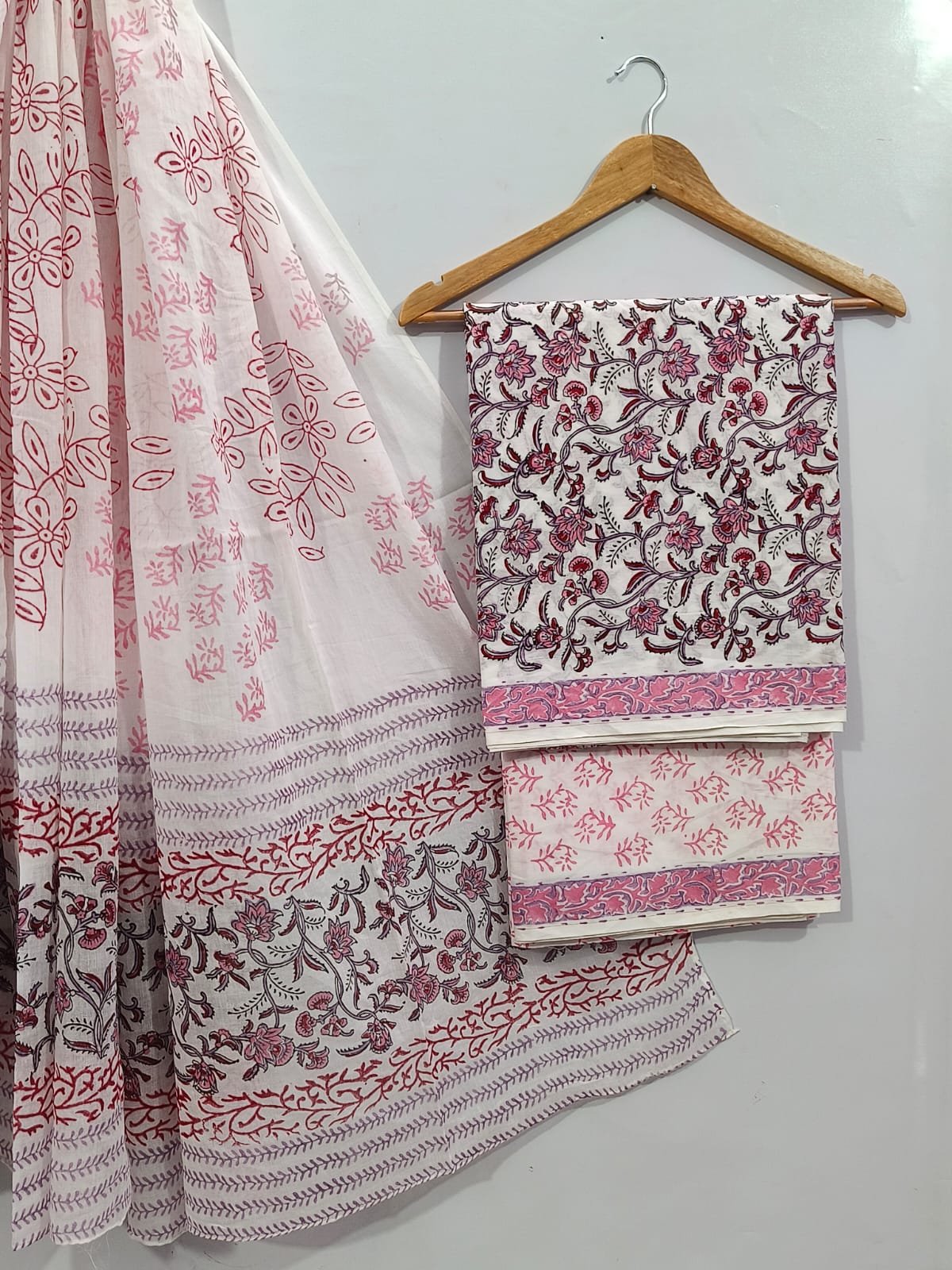Hand Block Cotton Salwar Suit Set with Cotton Dupatta - TSPSMTPA90