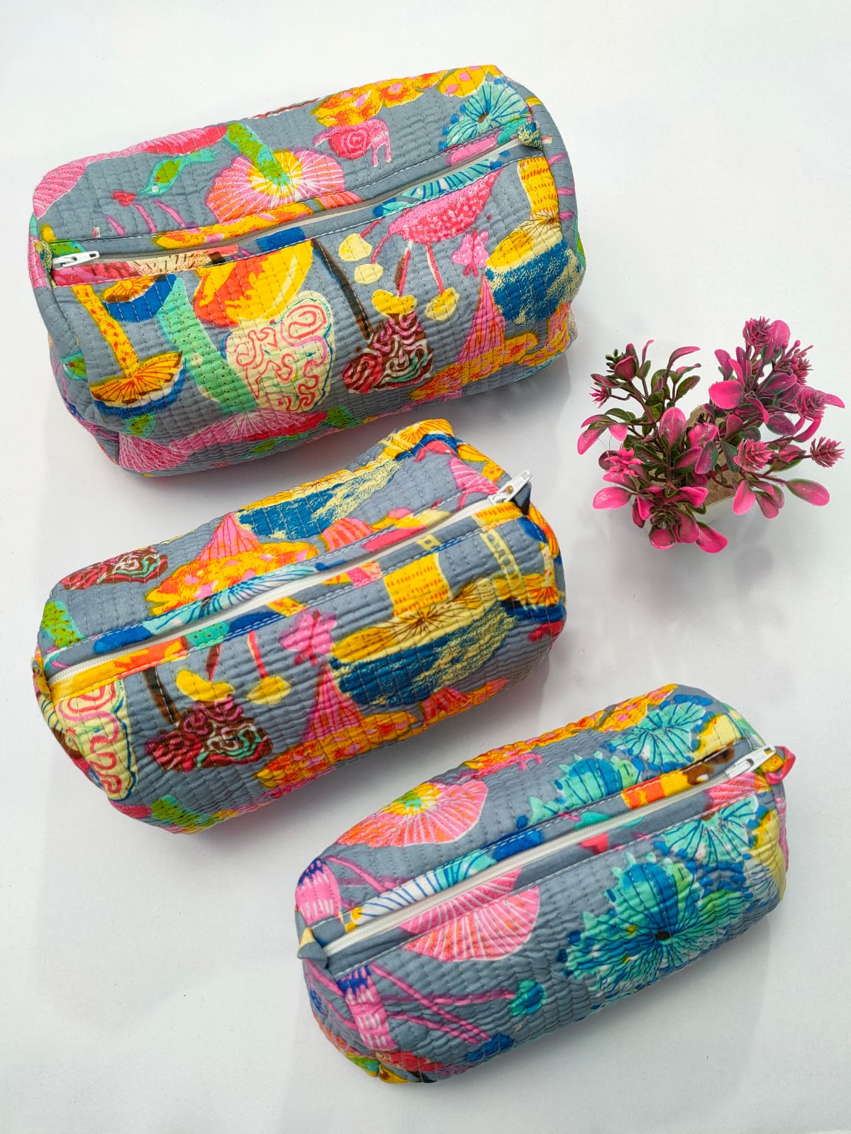 Set of 3 Pouches With A Waterproof Lining, Perfect For Cosmetics