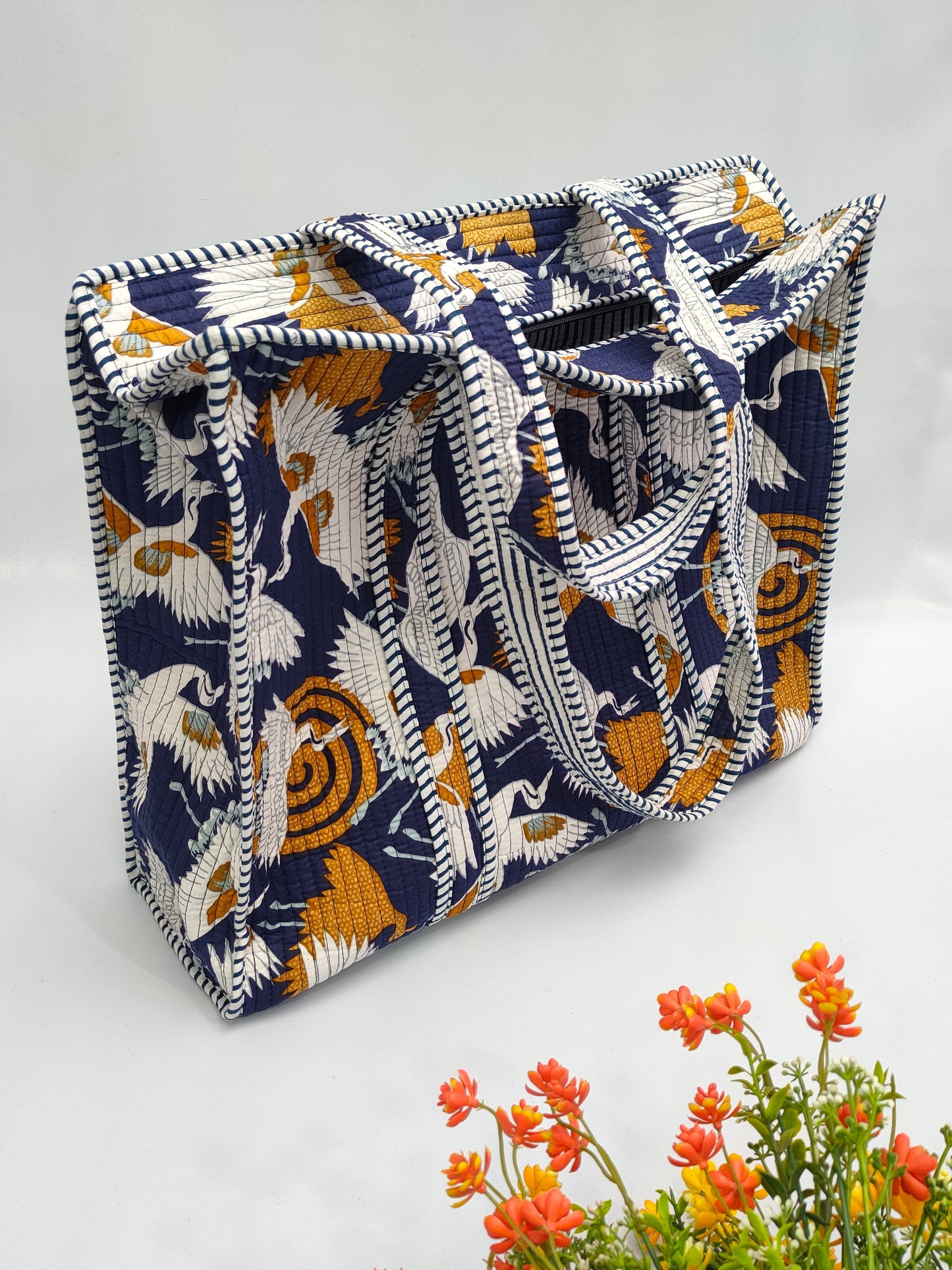 Quilted Tote Bag with zipper - 17x18x 6 inches