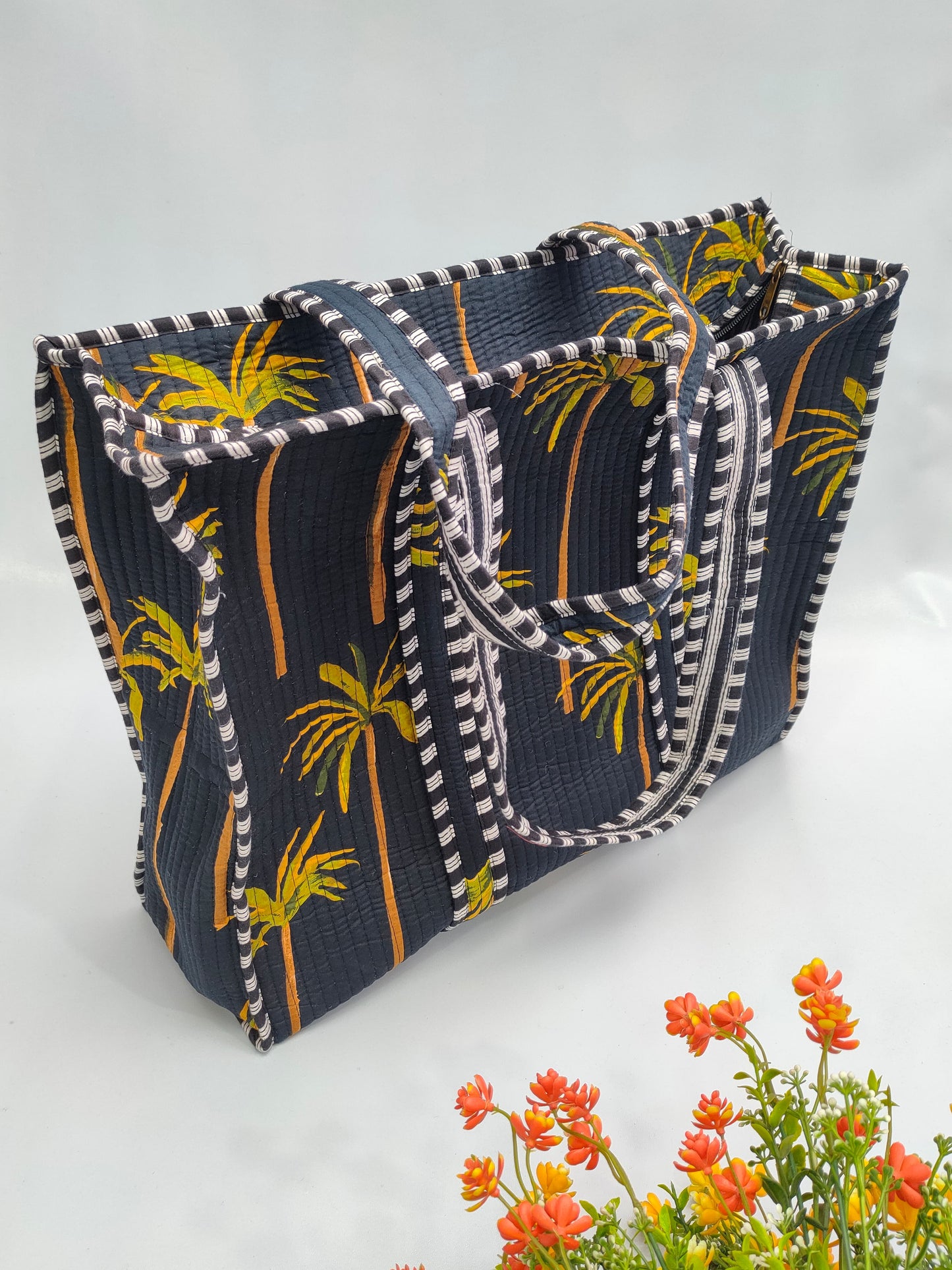 Quilted Tote Bag with zipper - 17x18x 6 inches