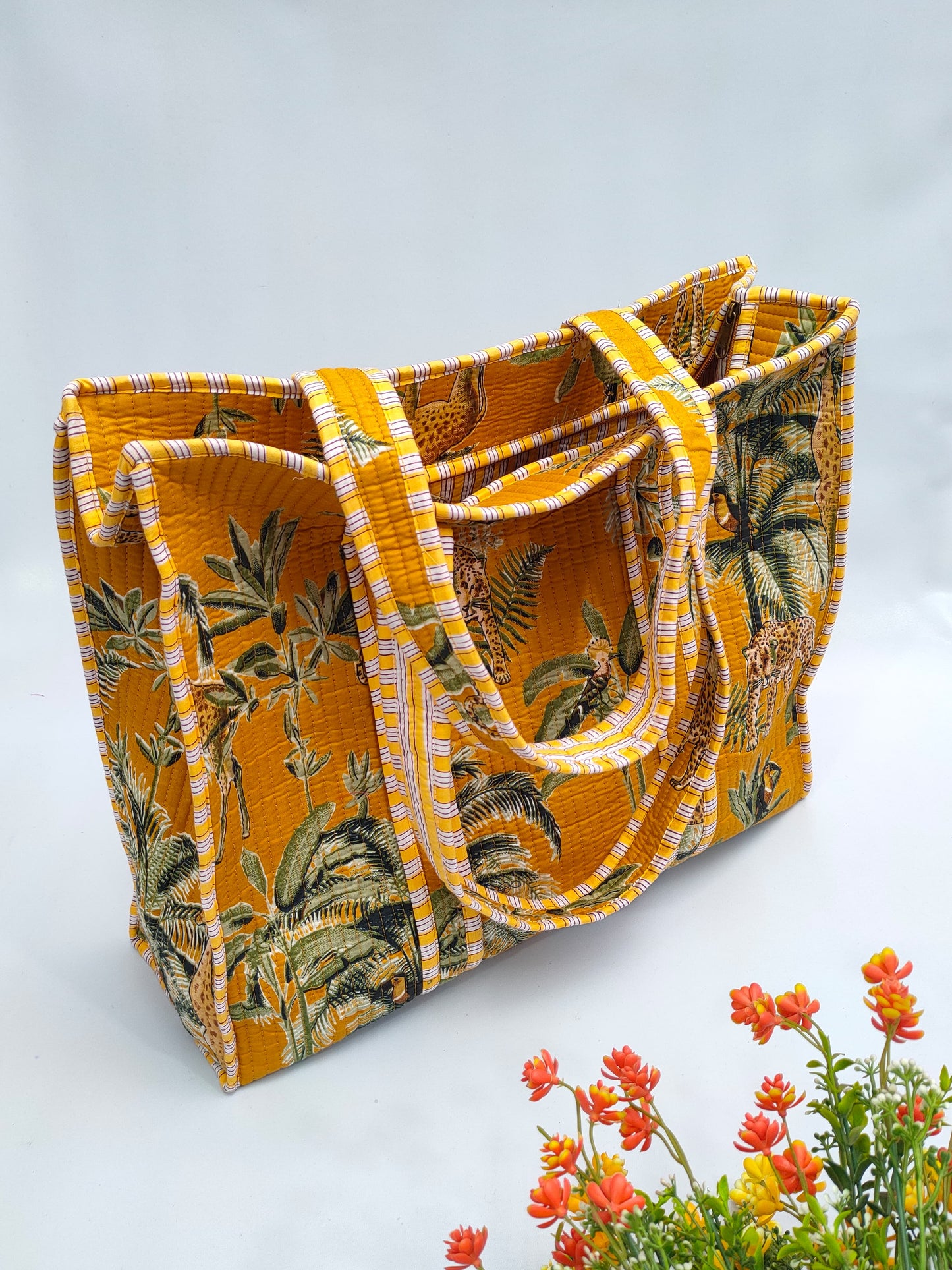 Quilted Tote Bag with zipper - 17x18x 6 inches
