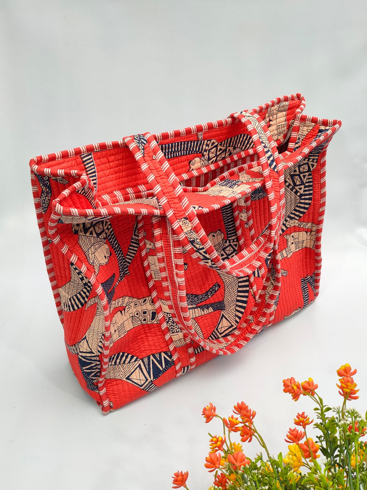 Quilted Tote Bag with zipper - 17x18x 6 inches