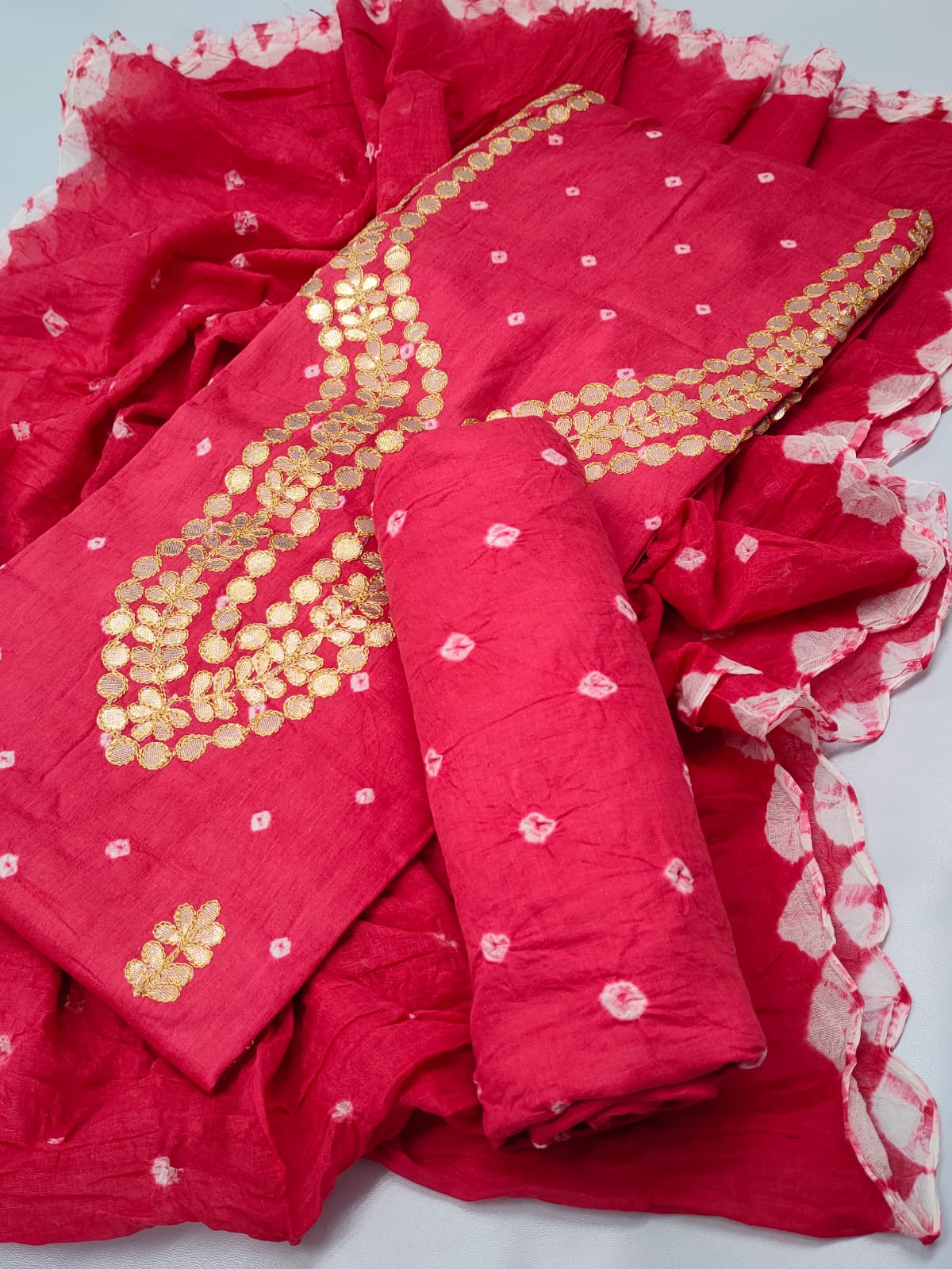 Bandhani Patti Work Cotton Suit Set - TSPSMBDPWTF2