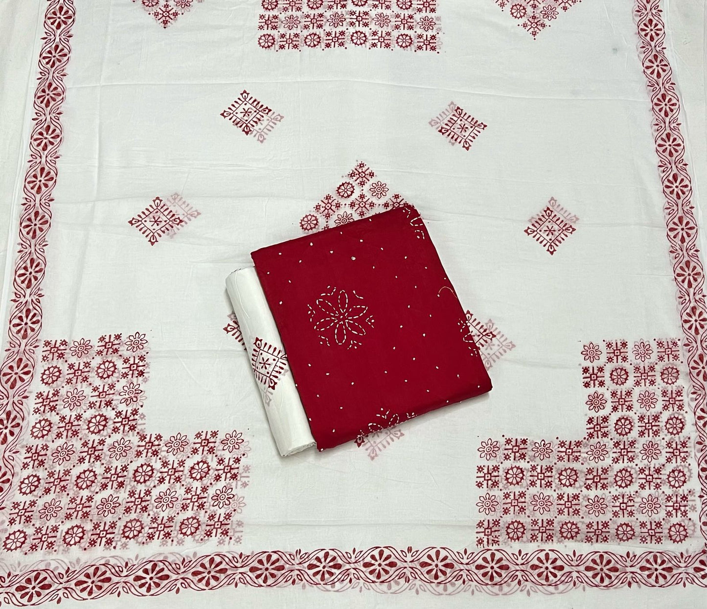 Hand Work Cotton Suit Set with Cotton Dupatta