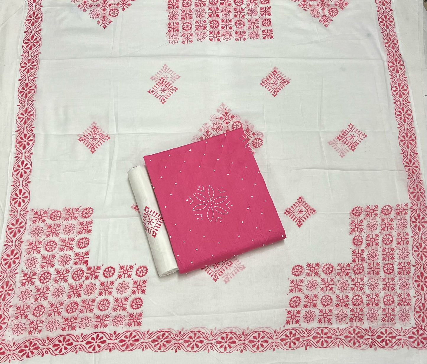 Hand Work Cotton Suit Set with Cotton Dupatta