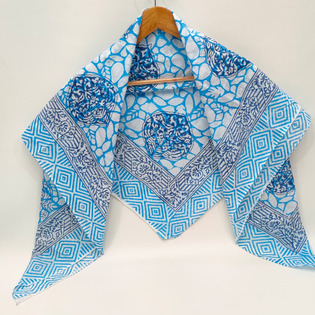 Hand Block Printed Cotton Scarf - 100x100 cm