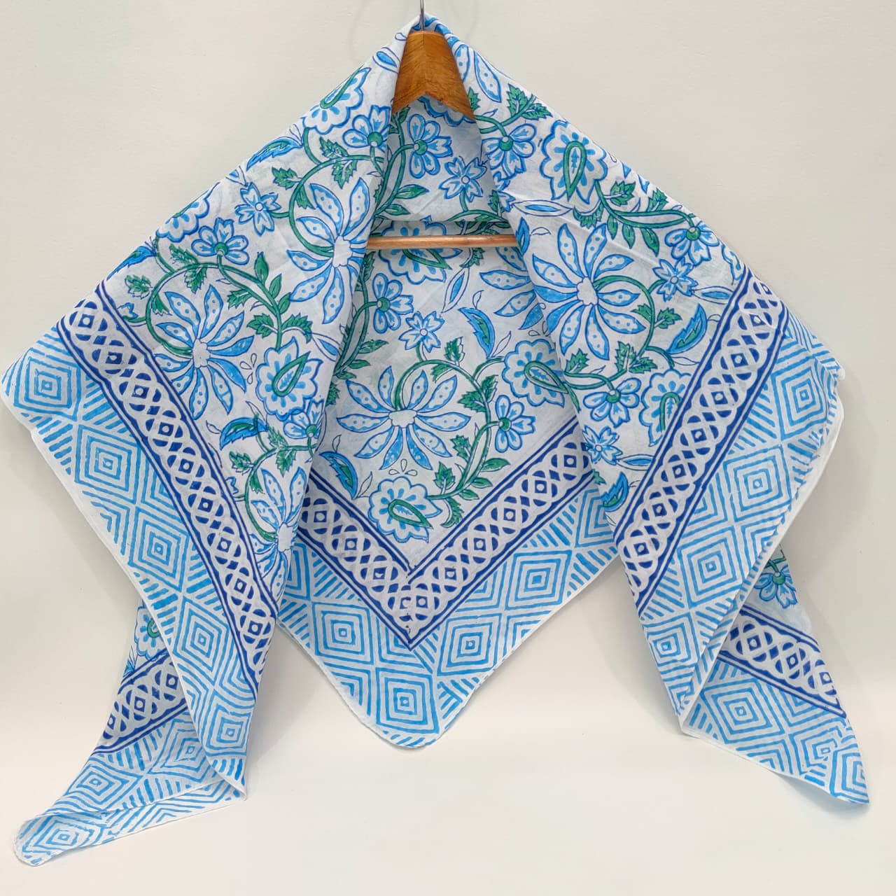Hand Block Printed Cotton Scarf - 100x100 cm