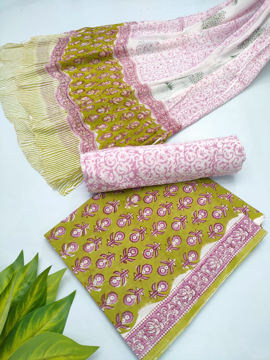 hand block chiffon salwa suit set