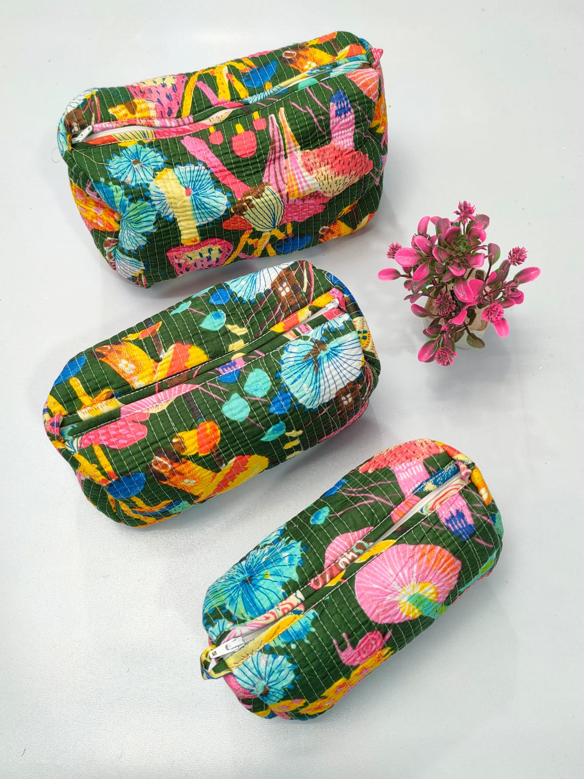 Set of 3 Pouches With A Waterproof Lining, Perfect For Cosmetics