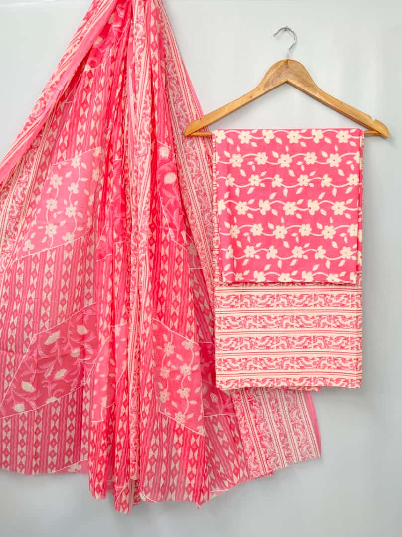Screen Print Cotton Dupatta Salwar Suit Set - TSPSMSG4