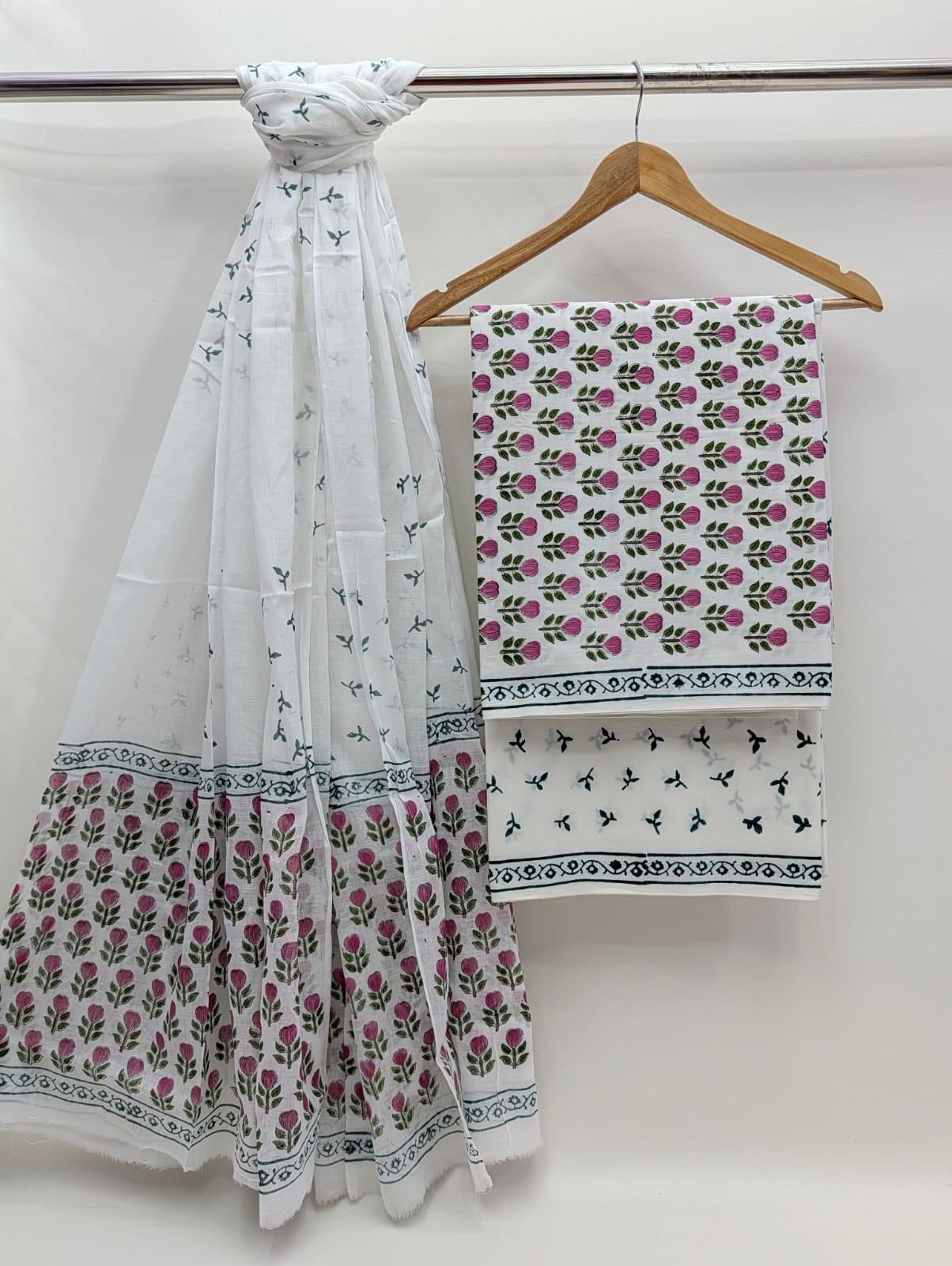 Hand Block Cotton Salwar Suit Set with Cotton Dupatta