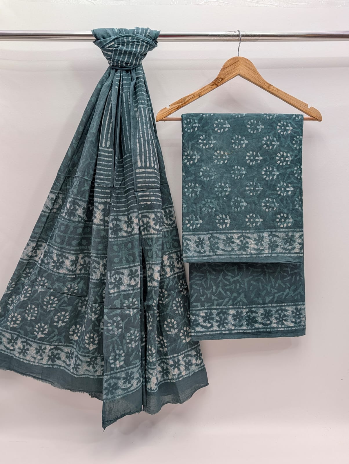 Hand Block Cotton Salwar Suit Set with Cotton Dupatta