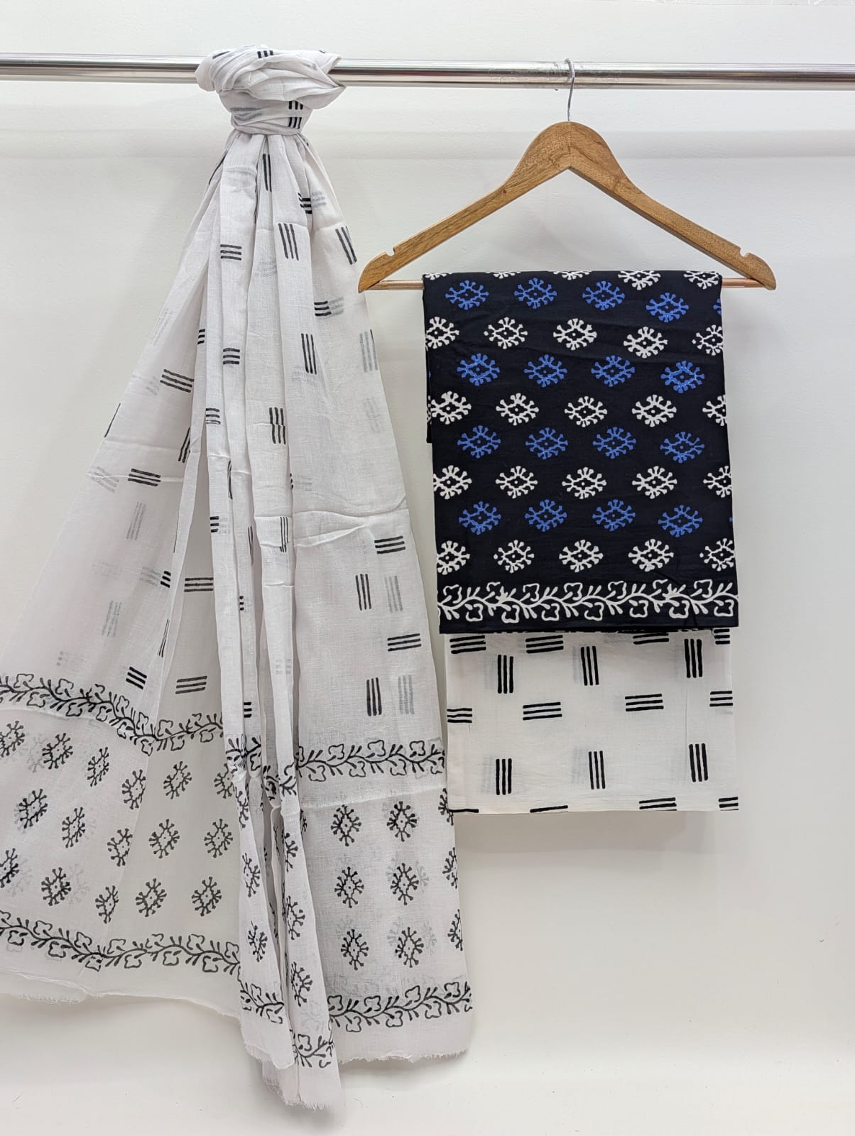 Hand Block Cotton Salwar Suit Set with Cotton Dupatta