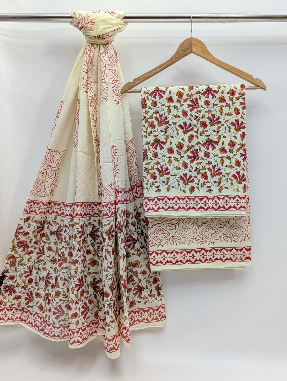 Hand Block Cotton Salwar Suit Set with Cotton Dupatta