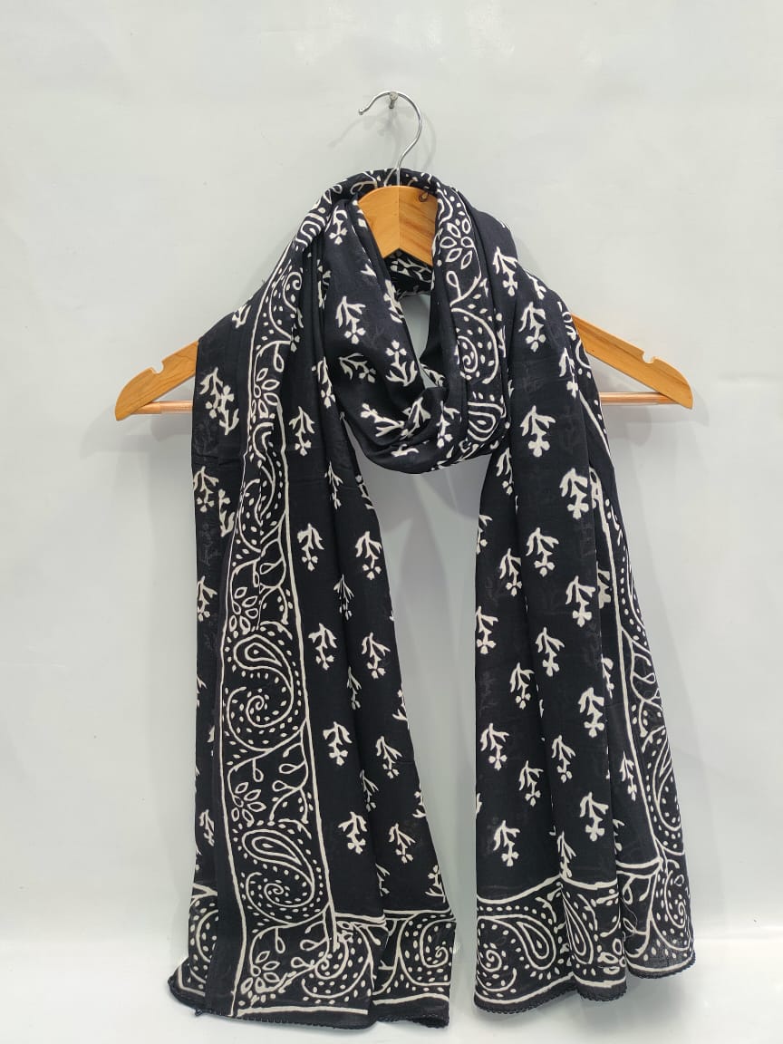 mul cotton dupatta stole hand block printed
