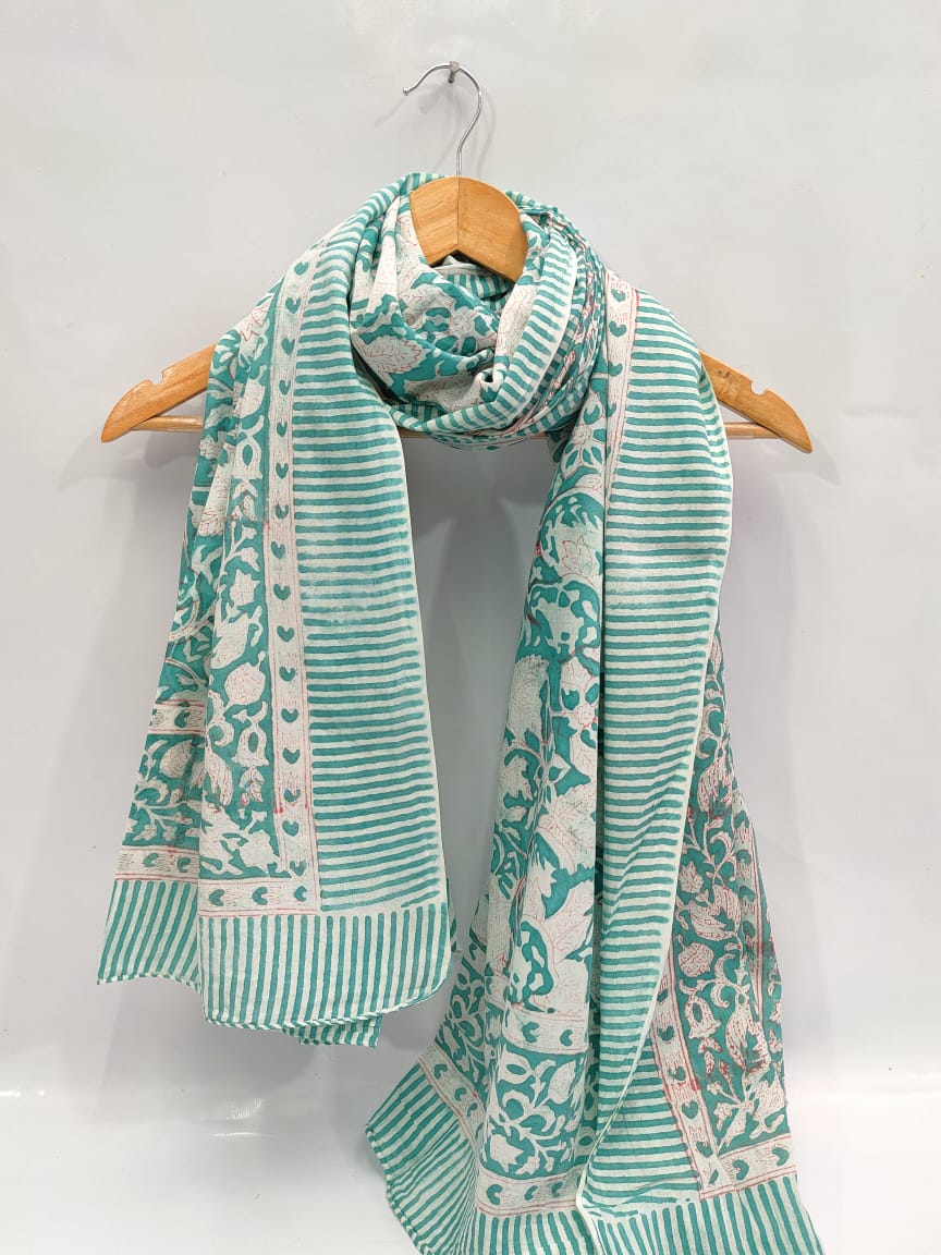 mul cotton dupatta stole hand block printed