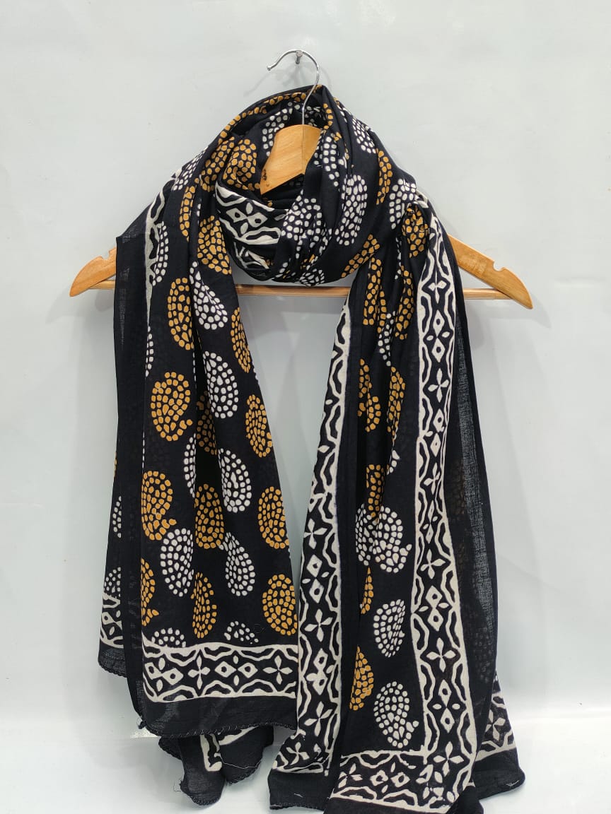 mul cotton dupatta stole hand block printed
