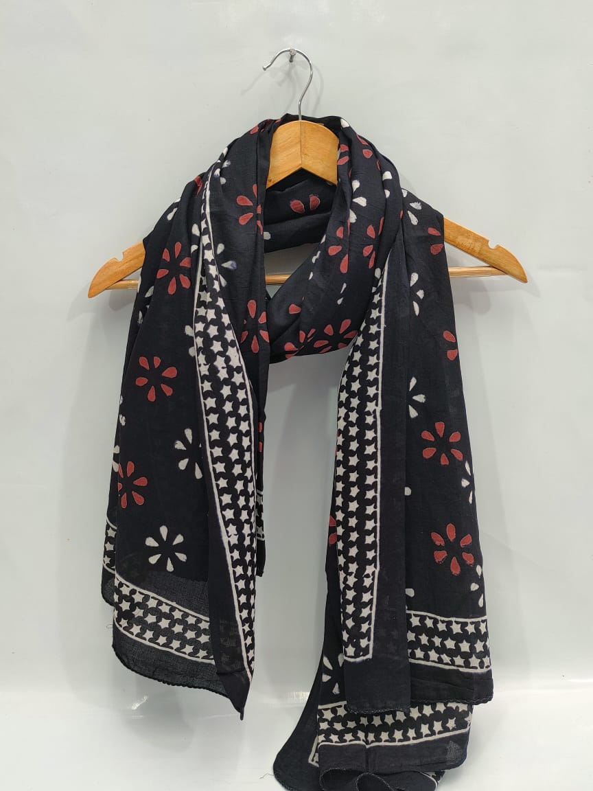 mul cotton dupatta stole hand block printed