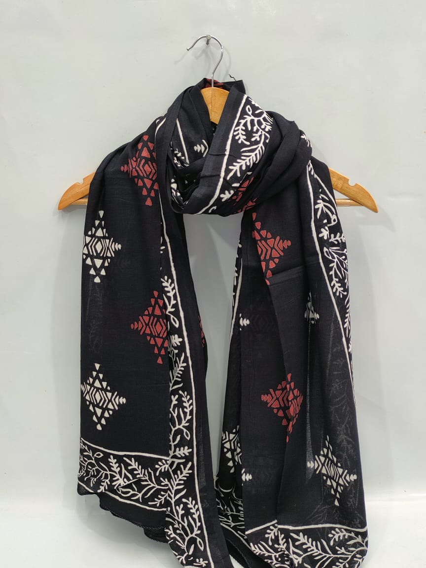 mul cotton dupatta stole hand block printed