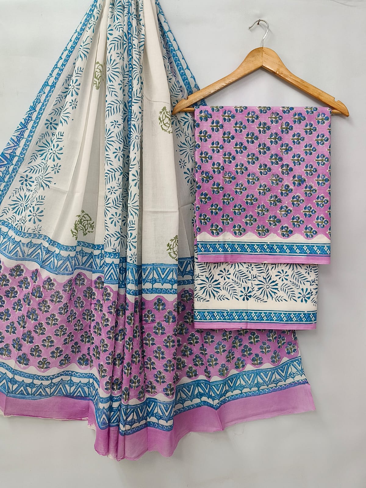 Hand Block Cotton Salwar Suit Set with Cotton Dupatta - TSPSMVV13