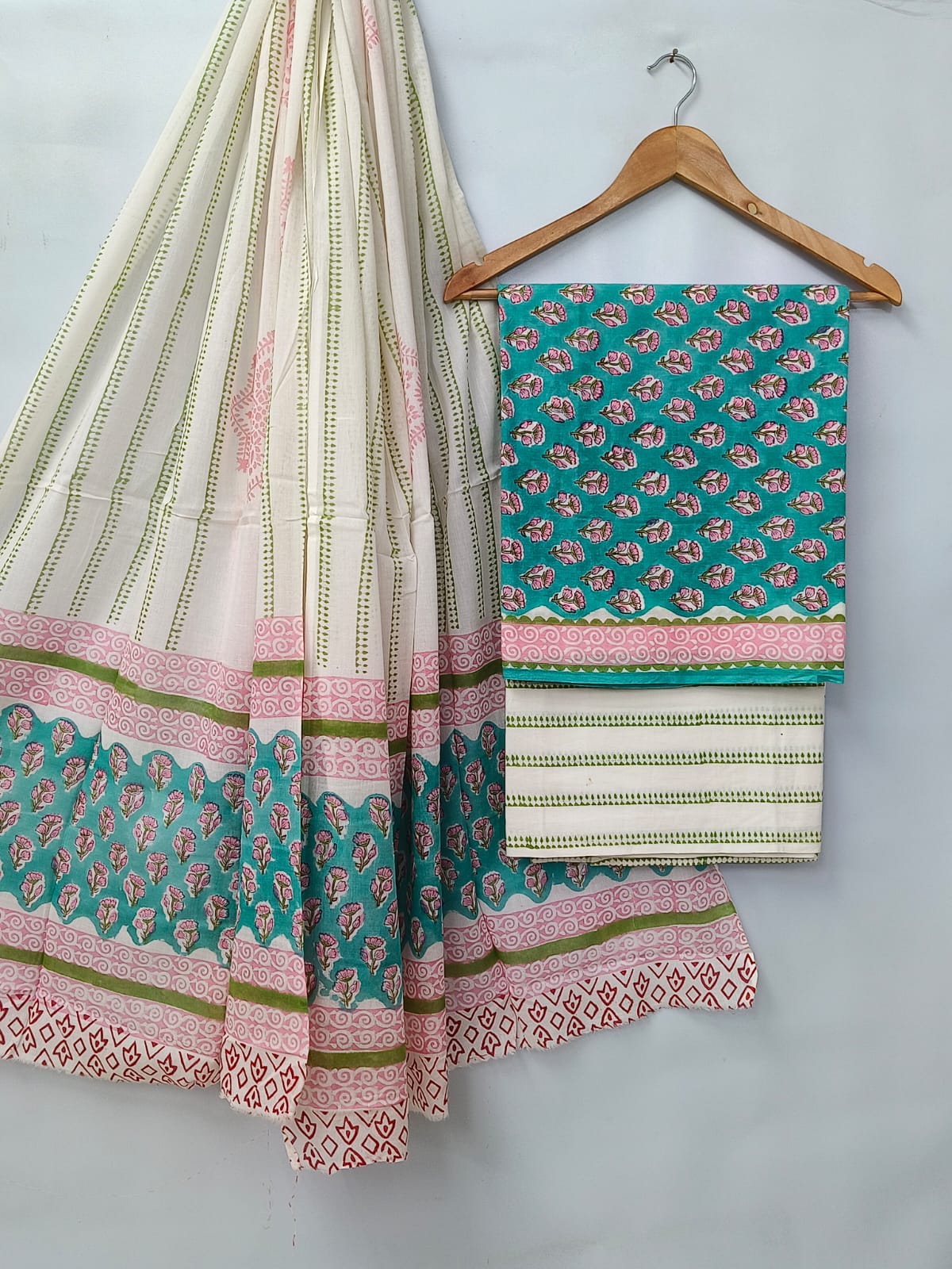 Hand Block Cotton Salwar Suit Set with Cotton Dupatta - TSPSMVV21