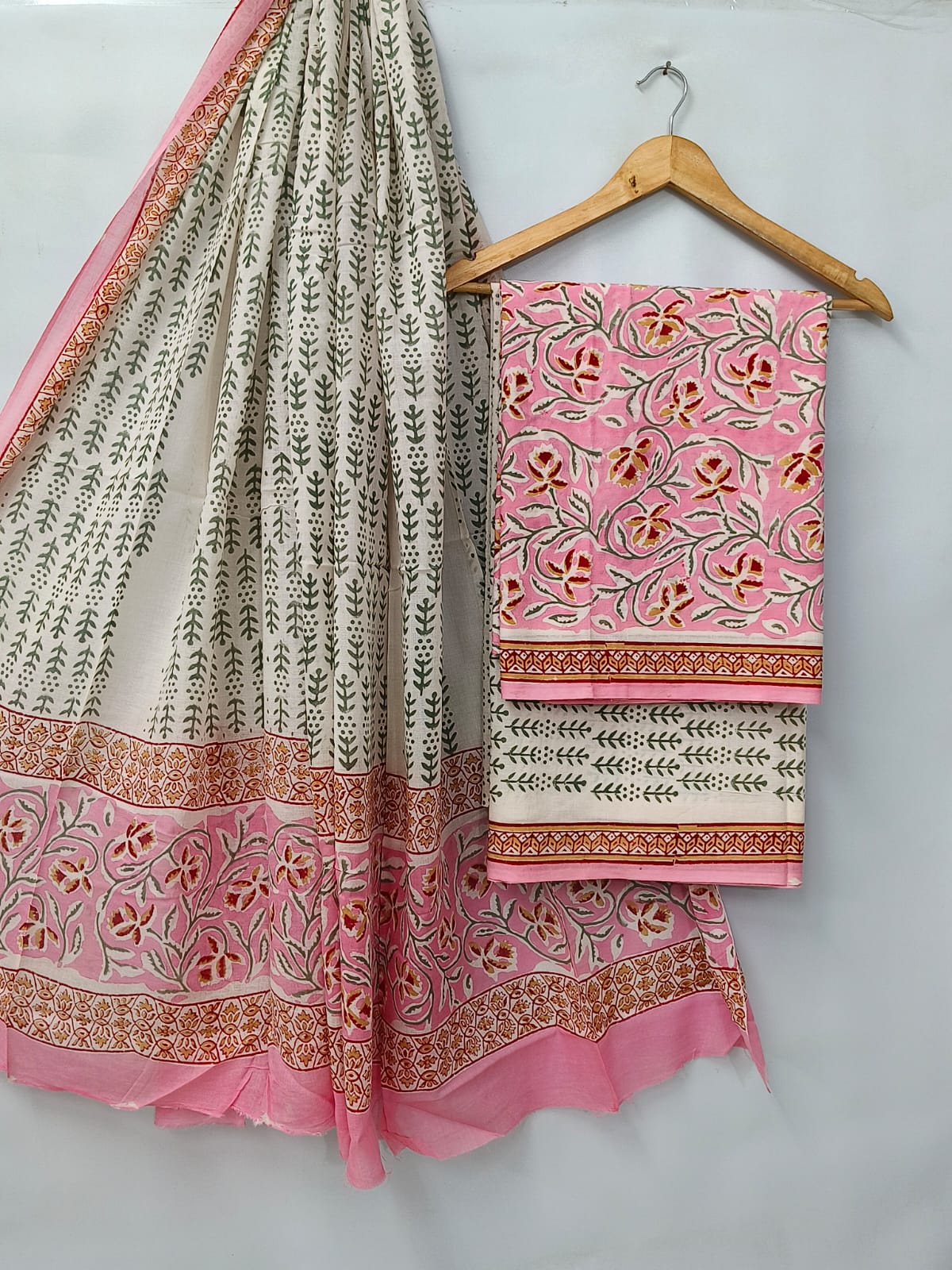 Hand Block Cotton Salwar Suit Set with Cotton Dupatta - TSPSMVV2