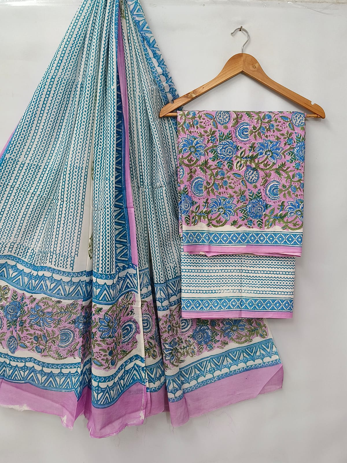 Hand Block Cotton Salwar Suit Set with Cotton Dupatta - TSPSMVV33